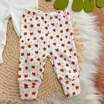 Kit 3 Calças - Poá, Off White e Flores - Telha